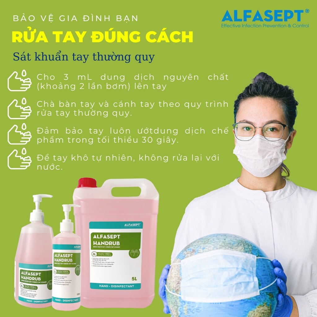 Mô tả COMBO 2 Chai Nước Rửa Tay Khô ALFASEPT Handrub Thân Thiện Với Da, Giúp Diệt Khuẩn Nhanh Chóng Và Hiệu Quả Lọ 500ml - 4