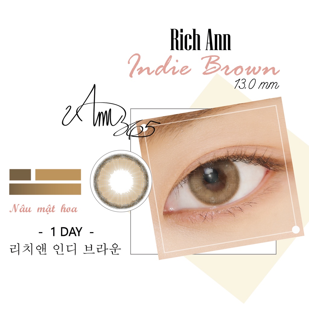 [1 𝘾𝘼̣̆𝙋] Lens Cận Loạn ANN365 Nội Địa Hàn - Lens 1 Ngày Màu Nâu Mật Hoa Indie Brown