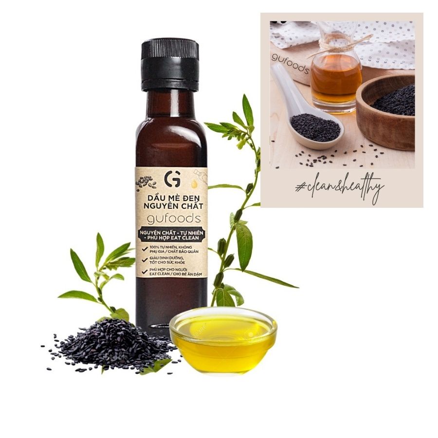 Ảnh Dầu mè đen nguyên chất GUfoods - Lành mạnh, Phù hợp eat clean, Trộn salad, Cho bé ăn dặm (120ml/250ml) 1