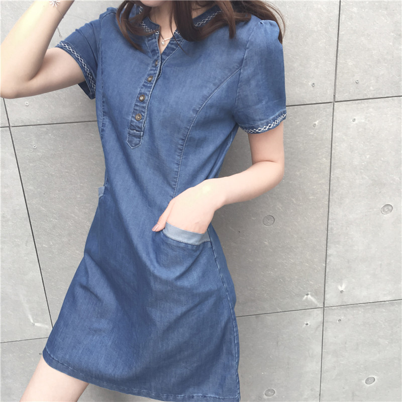 Đầm Denim Nữ Cỡ Lớn Thoải Mái Thời Trang Xuân Hè 2018