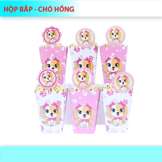 (7 Mẫu)Hộp đựng bắp + tem cắm chủ đề bé gái SET 6 cái