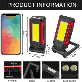Đèn LED làm việc có đèn pin từ tính, có thể sạc lại với 7 chế độ, dành cho ngoài trời, cắm trại, khẩn cấp