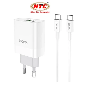 Bộ Cốc sạc 2 cổng USB và PD kèm Cáp sạc Type-C to Type-C Hoco C80A QC3.0 và PD20W (Trắng) - Hãng phân phối