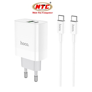 Bộ Cốc sạc 2 cổng USB và PD kèm Cáp sạc Type-C to Type-C Hoco C80A QC3.0 và PD20W (Trắng) - Hãng phân phối