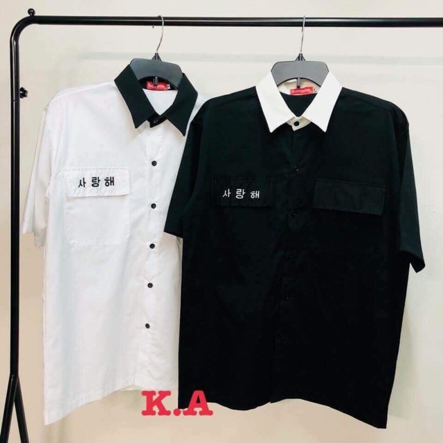 Áo sơmi thêu chữ Hàn Quốc KAF729