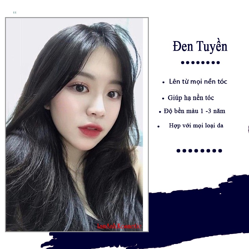 Thuốc nhuộm tóc màu Đen Tuyền  lên chuẩn tone kem nhuộm an toàn nhuộm không sót da đầu mùi thơm