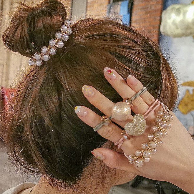 Bộ 3 Cột Tóc Hạt Trân Châu Cao Su Co Giãn R11