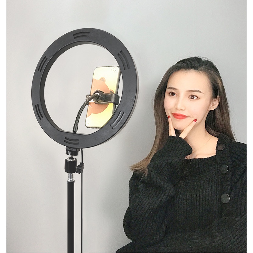 Đèn Livestream size 33cm + Kẹp Hỗ Trợ Chụp Ảnh Make up Trang Điểm nhiều Chế Độ Sáng