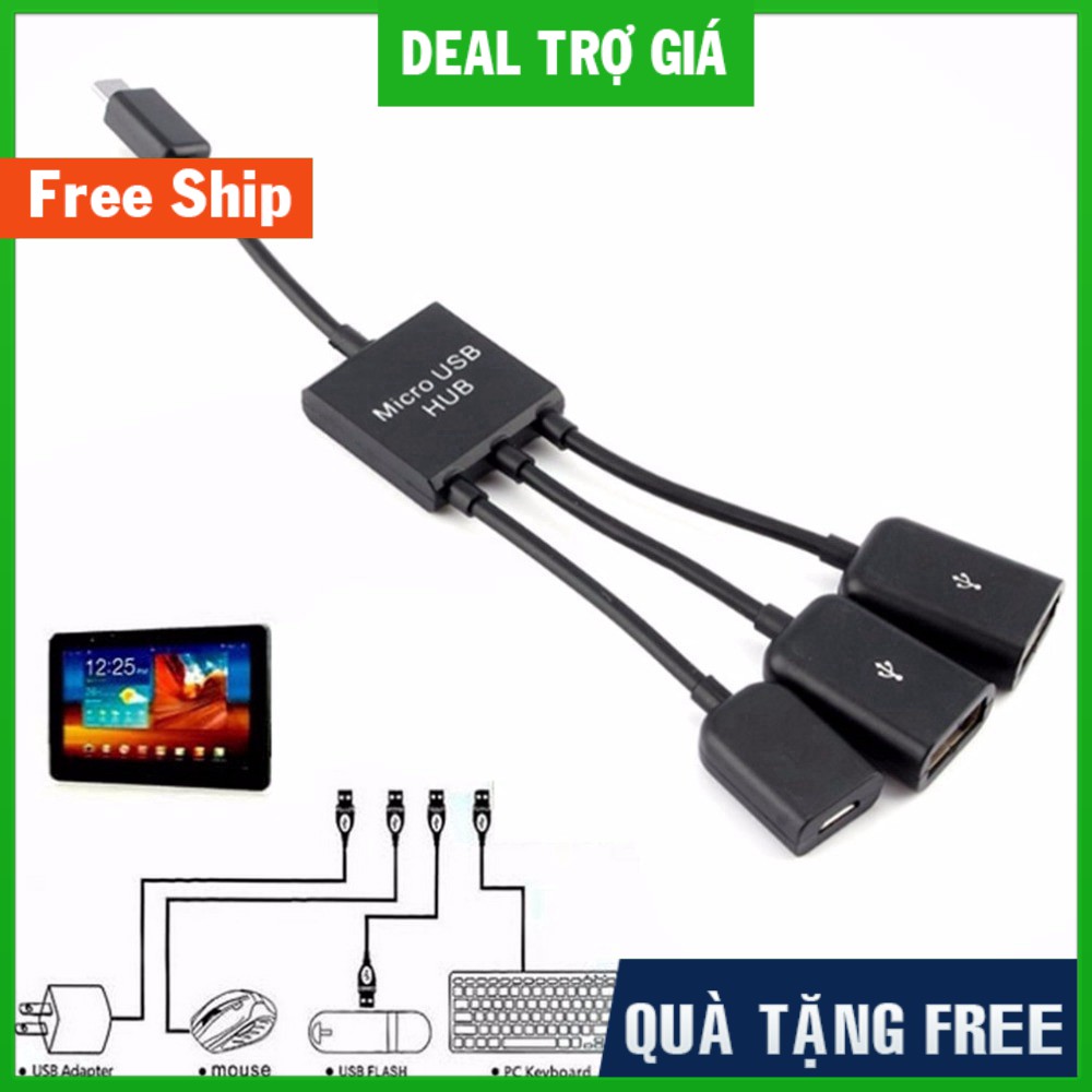 Cáp chuyển đổi 1 cổng Micro USB dương thành 1 cổng Micro USB âm và 2 ...