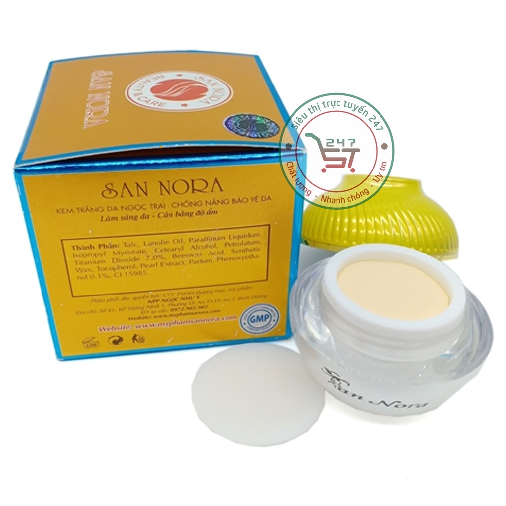Kem dưỡng Trắng da mặt Sáng da Cân bằng độ ẩm Chống nắng San Nora 10g 18g (cam-hồng)