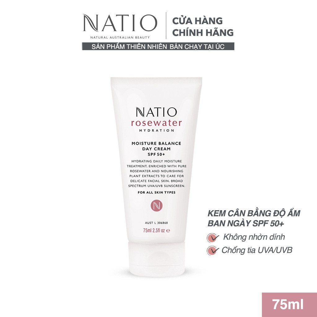 Natio Rosewater Hydration Moisture Balance Day Cream SPF 50, 42 OFF