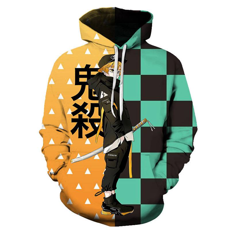 Siy7 Anime Demon Slayer Áo Hoodie dài tay Áo dáng rộng thường ngày Tanjirou Giyuu Kimetsu no Yaiba Áo Hoodie