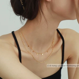 Vòng cổ titan nữ không gỉ thiết kế 2 tầng thời trang cá tính phong cách hàn quốc