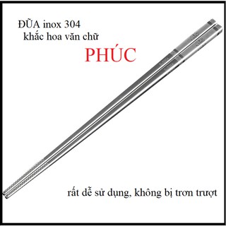 Combo 5 Đôi Đũa PHÚC LÀNH Inox 304 - Hoa Văn Sang Trọng, Chống Trượt