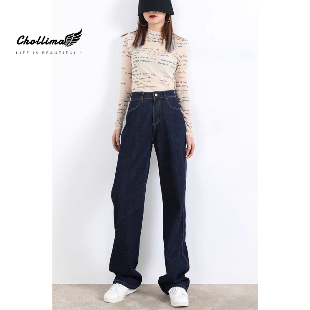 Ảnh Quần jeans nữ Chollima ống rộng SIMPLE JEAN Unisex vải jean cao cấp chất đẹp QD049 2