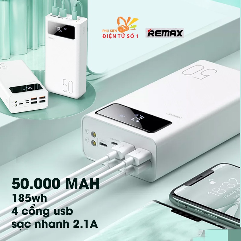 Pin sạc dự phòng 50000mah Remax RPP-162 có led, báo dung lượng, 4 cổng ...