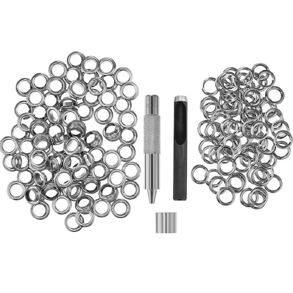 Hộp 100 khuyên bằng kim loại, dùng để trang trí quần áo, đóng lỗ bạt, quần áo để cổ dây, giá tốt