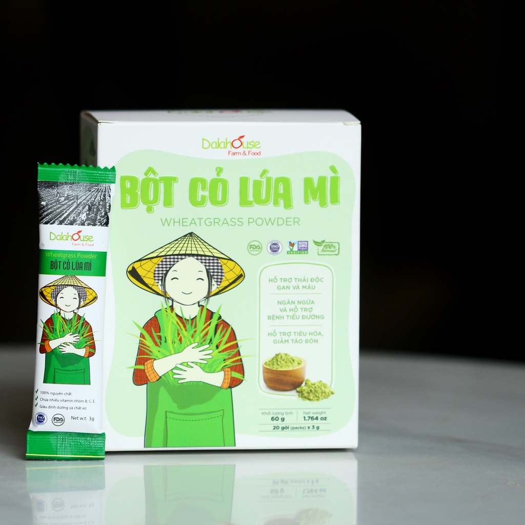 Ảnh Bột cỏ lúa mì nguyên chất Dalahouse hỗ trợ tiêu hóa, giảm táo bón, thải độc gan và máu, bệnh tiểu đường hộp 60 gr 1