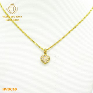 Dây Chuyền, Vòng Cổ Nữ Mặt Trái Tim Đính Đá, Titan Xi Mạ Vàng Non 24k - Trang Sức Hava Hong Kong