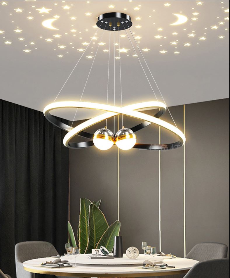 Mô tả Đèn thả MONSKY IVEN 3 vòng 3 rọi hiện đại phản chiếu hình trăng sao vô cùng đẹp mắt 3 chế độ ánh sáng - 2