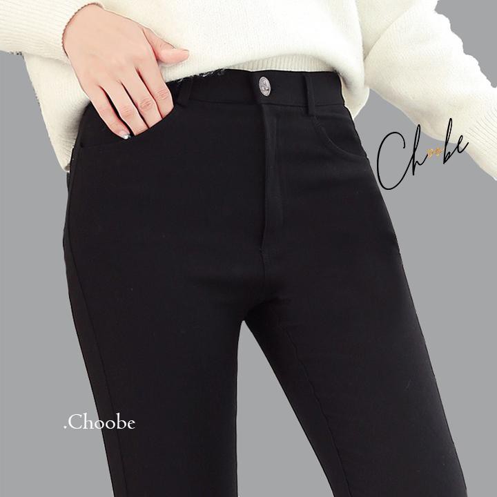 Ảnh Quần tregging nữ Choobe lưng cạp cao dài dáng thun ôm bó legging skinny vải giữ nhiệt màu đen Q13 3