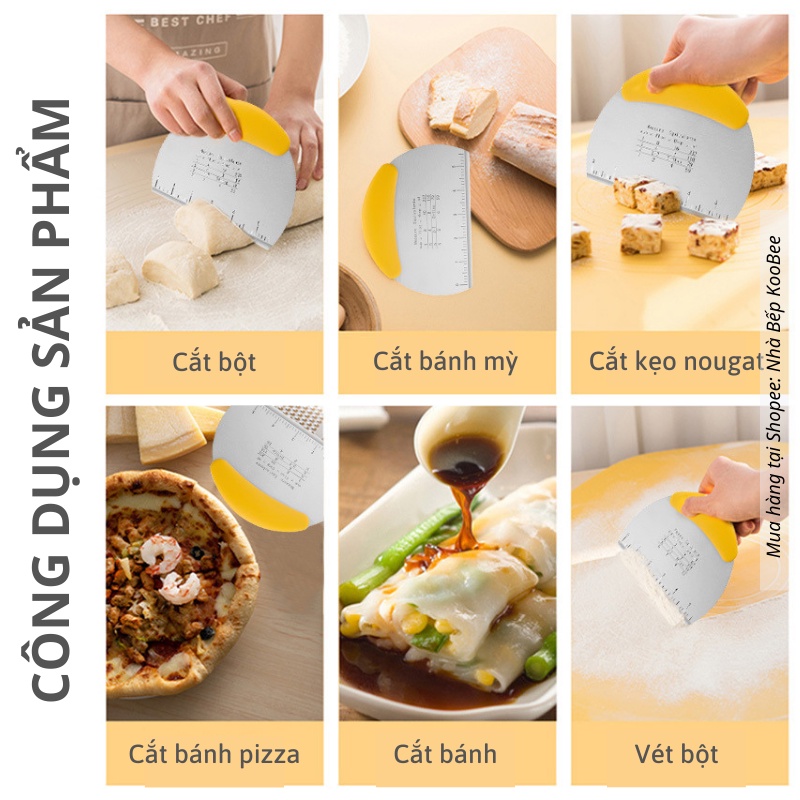 Dao Cắt Bột Làm Bánh KOOBEE Hình Bán Nguyệt – Inox 430 Không Gỉ, Có Vạch Chia, Cắt Pizza, Vét Bột Đa Năng (PKB28)