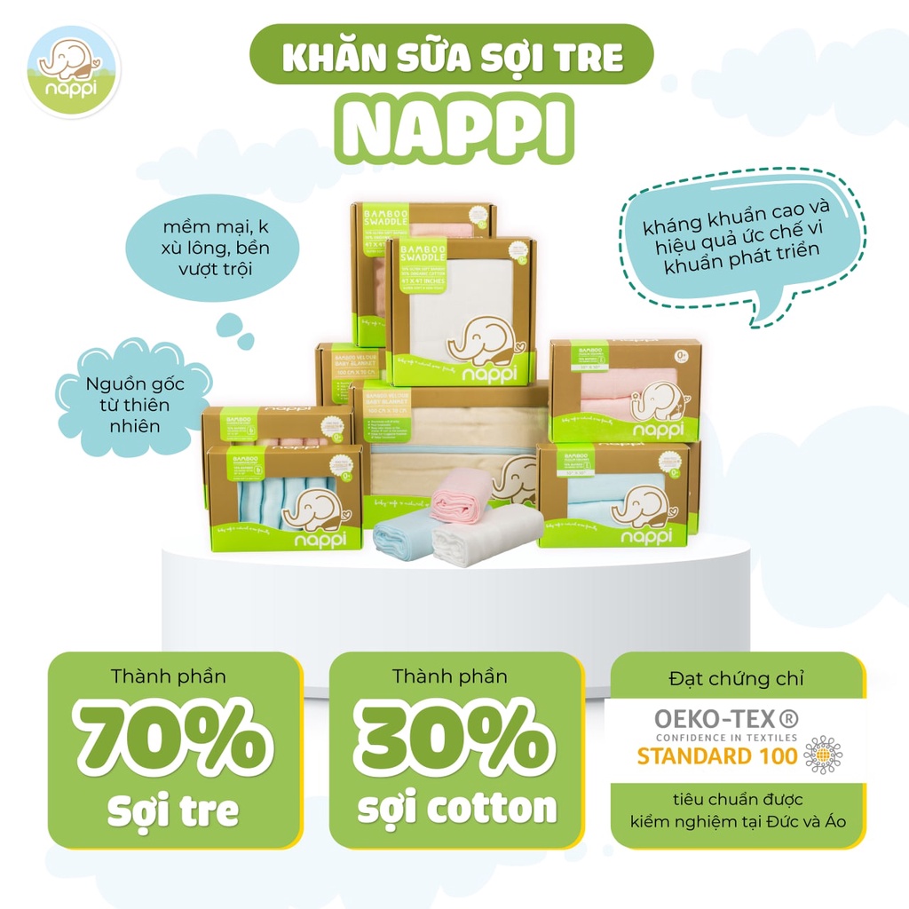 Mô tả Khăn Sữa Sợi Tre Nappi Organic Cao Cấp Mềm Mịn Cho Bé Hộp 6 Chiếc - 1