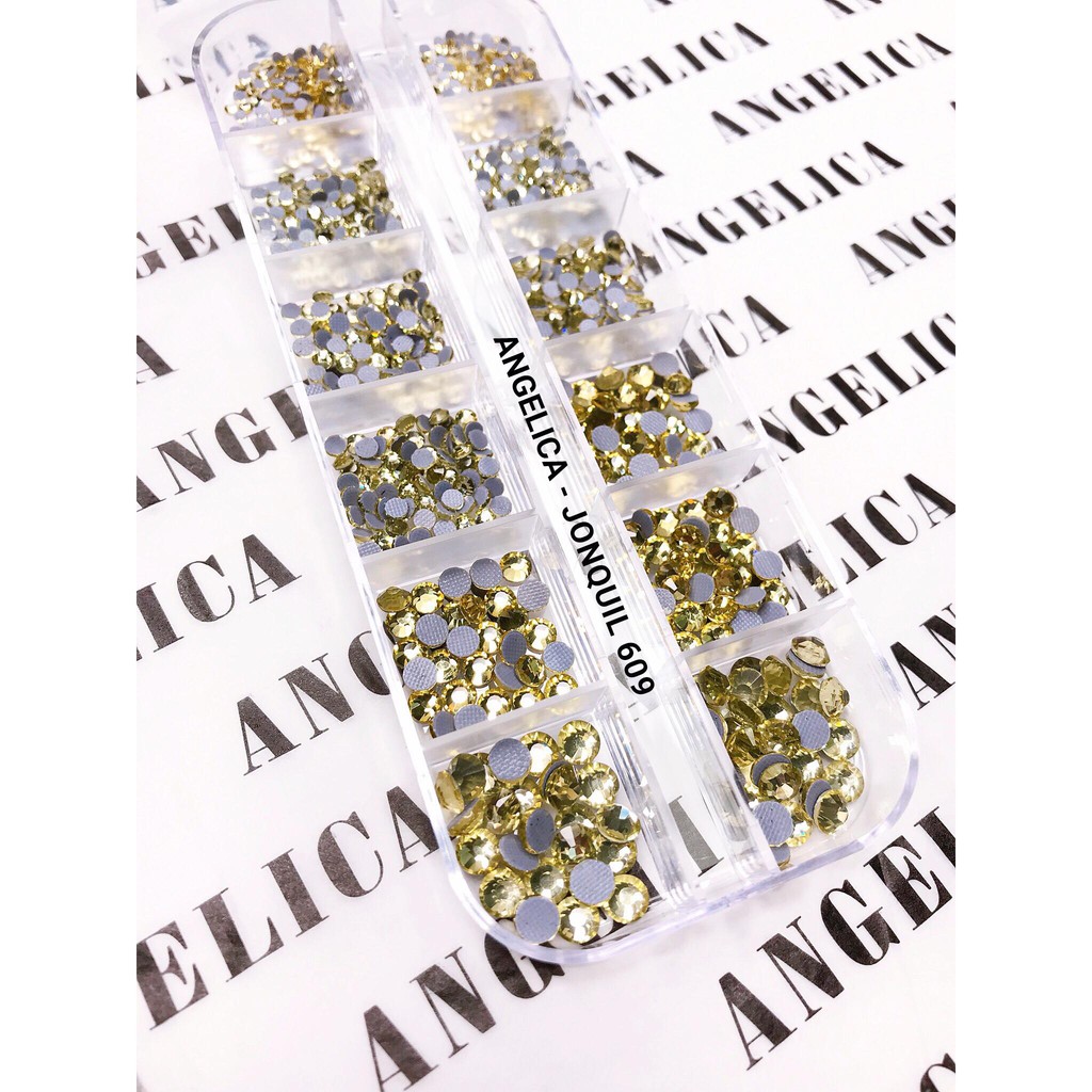 Đá chân lưới nail 12 khía màu vàng Jonquil đính móng ANGELICA 609