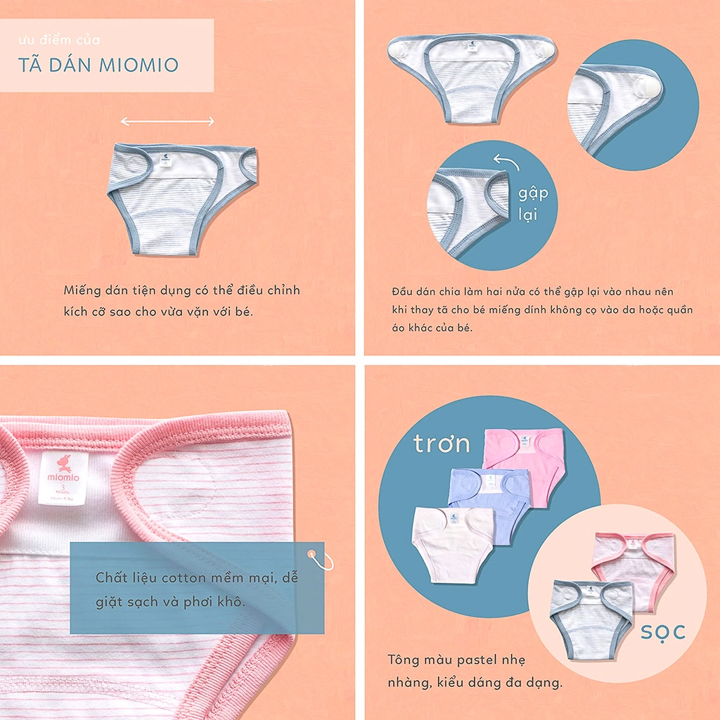 Mô tả Set 5 Tã Dán Vải Sơ Sinh MIOMIO Cho Bé Trai, Bé Gái 0-6tháng, Vải Cotton 100% - 1