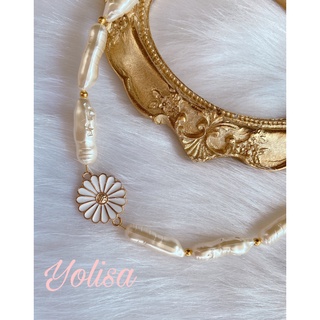 Vòng cổ nữ handmade hạt nhựa dài kết hợp cùng charm hoa cúc Daisy