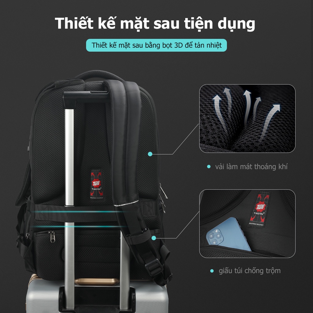 Ảnh Tigernu T-B3105-4A/T-B 3105 -3A Balo laptop vải nylon có khóa TSA mở rộng được chống thấm nước 15.6-17 inch 4