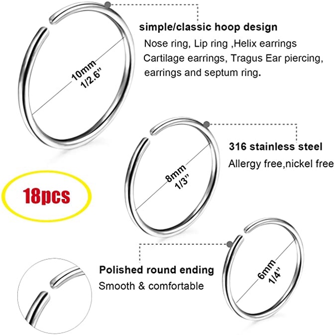 1 Khuyên Mũi Tròn Bằng Thép Không Gỉ 0.8mm Phong Cách Mới