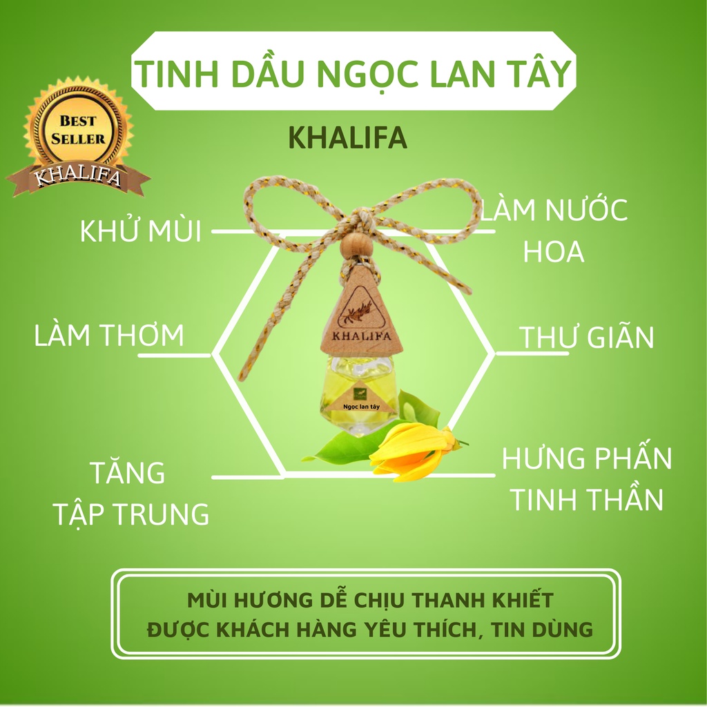 Tinh Dầu Ngọc Lan Tây Nguyên Chất Khalifa 50ml Giảm Stress Khử Mùi Chống Say Xe Hàng Chính Hãng