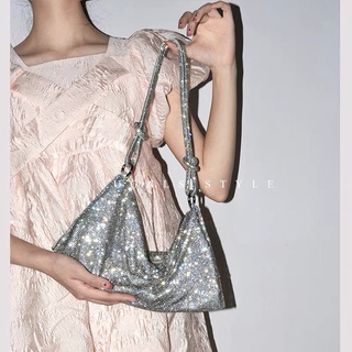 Túi xách nữ đính đá quai dây đôi thắt nút Crystal Mesh Bag