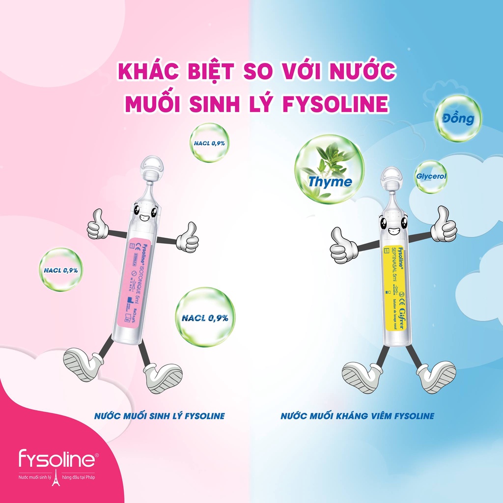Combo Nước muối sinh lý Fysoline hồng 40 ống x 5ml và Vàng 20 ống x5ml