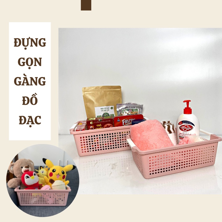 Rổ chữ nhật 2 size (3597-3598) có quai cầm nhựa Việt Nhật, Khay chữ nhật đựng tài liệu, đồ dùng văn phòng đa năng -01371