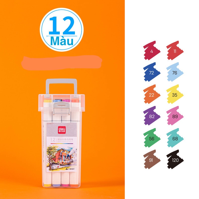 Bút lông màu Maker chuyên nghiệp DELI hộp nhựa an toàn cho bé - 2 đầu ...
