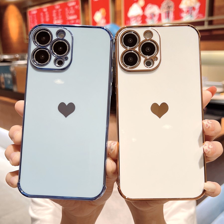 Sang Trọng Ốp Điện Thoại Nhựa Cứng In Hình Trái Tim Mạ Màu Cho iphone 15 14 pro max 15 14 plus