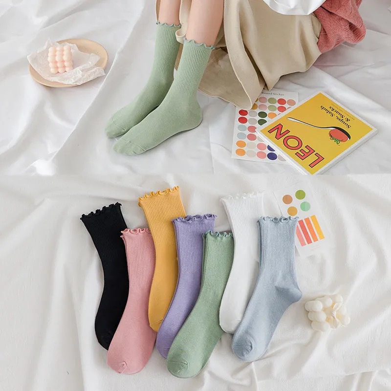 Tất cổ cao vớ bèo nhún thời trang HANASO phong cách Lolita Hottrend 2022 chất cotton Hàn siêu mềm T104