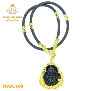 Dây Chuyền, Vòng Cổ Nam Cao Su Non Mặt Phật Màu Đen Xi Mạ Vàng Non Cao Cấp - Trang Sức Hava Hong Kong - HVDC100