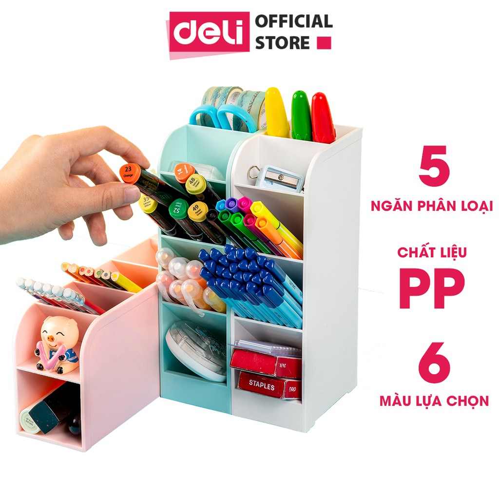 Kệ ống đựng bút, mỹ phẩm, đồ dùng văn phòng 5 ngăn Deli - Trang trí, sắp xếp đồ dùng gọn gàng - 8932/ 8933