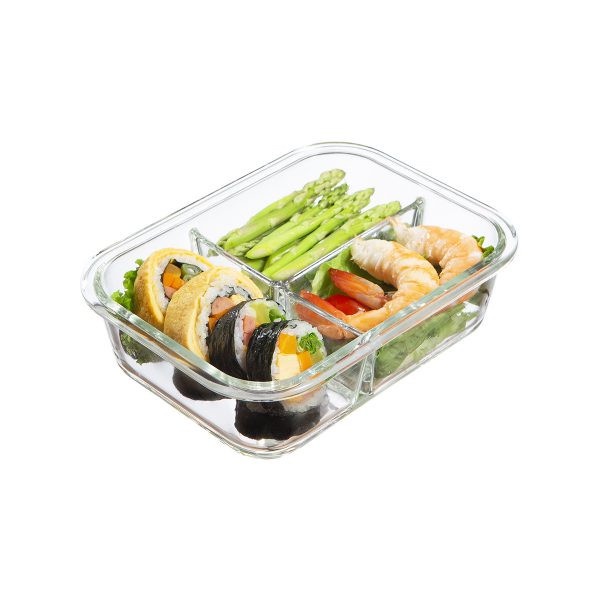 Ảnh Hộp thủy tinh chữ nhật 3 ngăn 1520 ml, đựng thức ăn văn phòng, thực phẩm, sử dụng được trong lò vi sóng 4