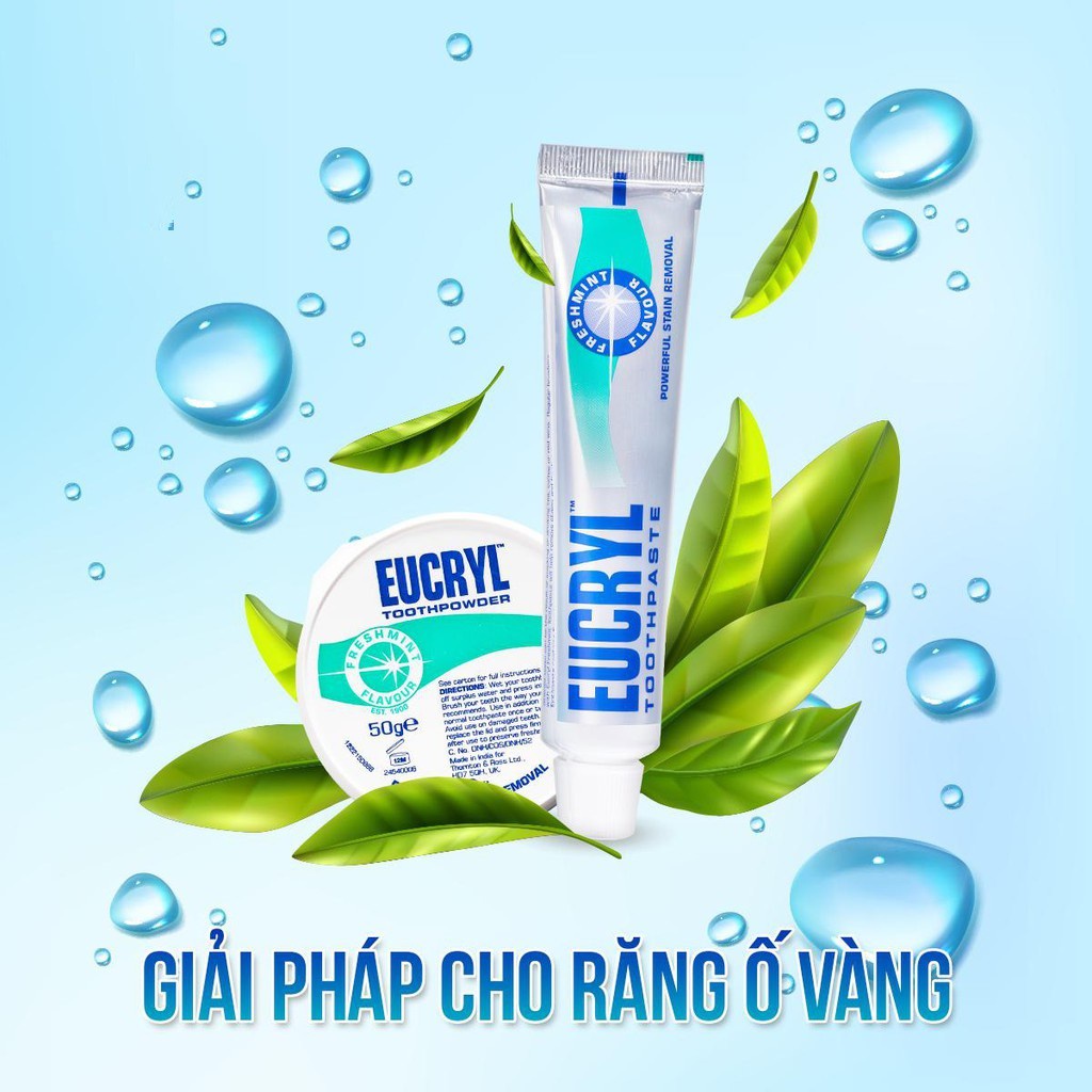 Kem Đánh Răng Eucryl 62g, Bột Tẩy Trắng Răng Eucryl 50g Giúp Sạch Miệng Trắng Răng, Hơi Thở Thơm Mát