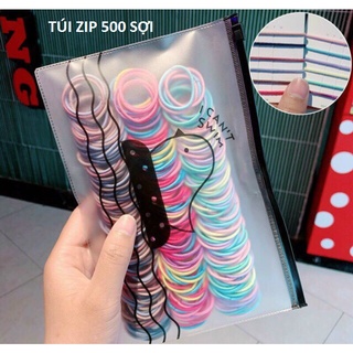 Túi zip 100 sợi thun cột tóc, chun buộc tóc du lịch siêu dễ thương, dây buộc tóc co giãn (giao màu ngẫu nhiên)