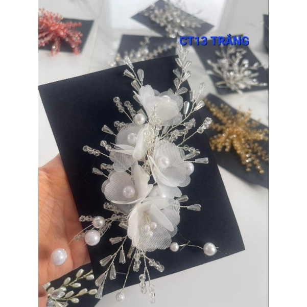 Tổng hợp các mẫu cài tóc cô dâu hoa voan phối lưới hạt trai, phụ kiện cài tóc cô dâu, phụ kiện cưới, pk Khánh huyền