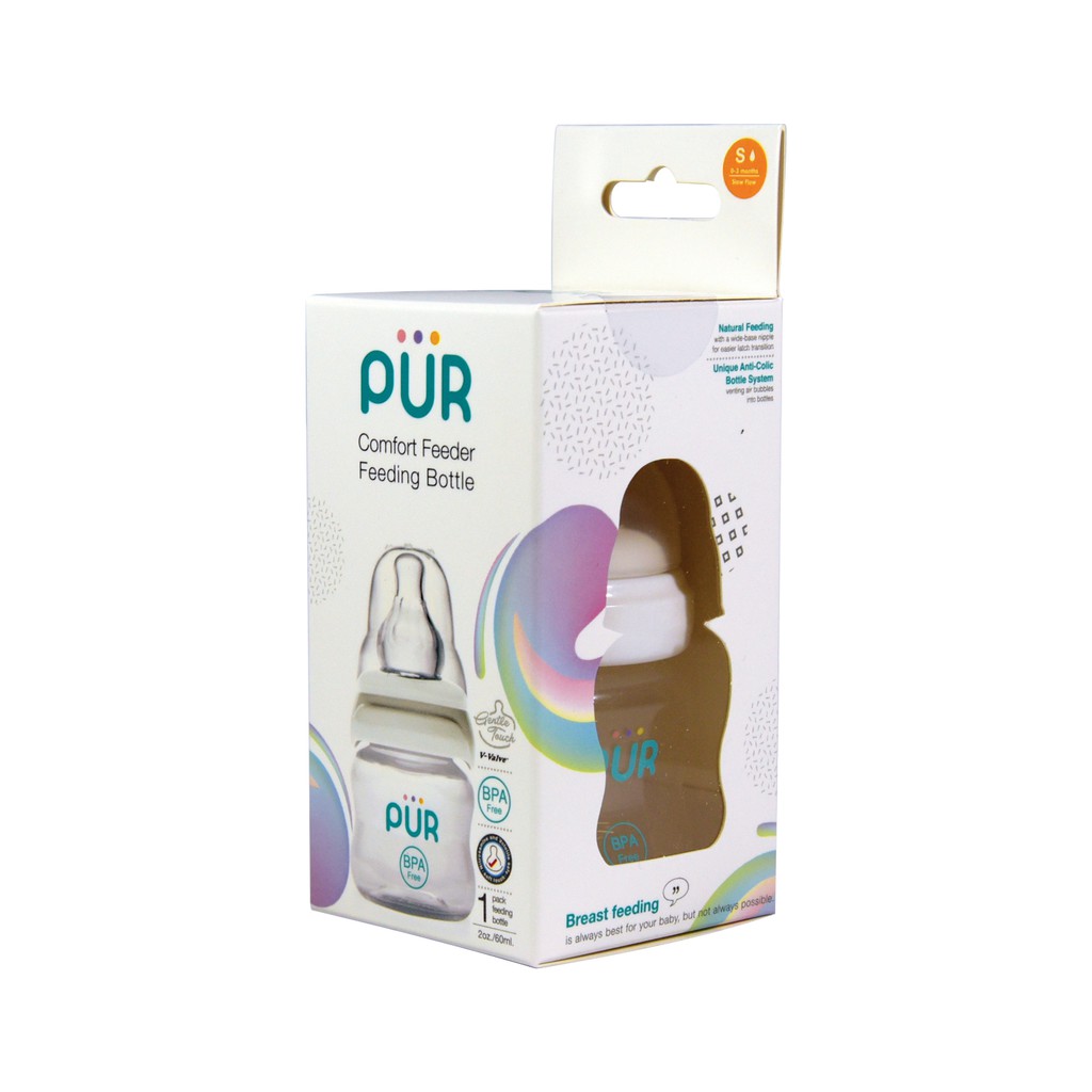 Ảnh Bình sữa cổ thường Pur - Comfort Feeder 60ml cho bé sơ sinh, có sẵn 1 núm size S trong bình 3