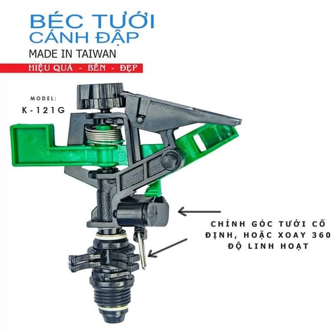 [ hàng chính hãng ] Béc tưới cánh đập chỉnh góc Đài Loan Eco 101 phi 21, béc tưới cây bán kính rộng