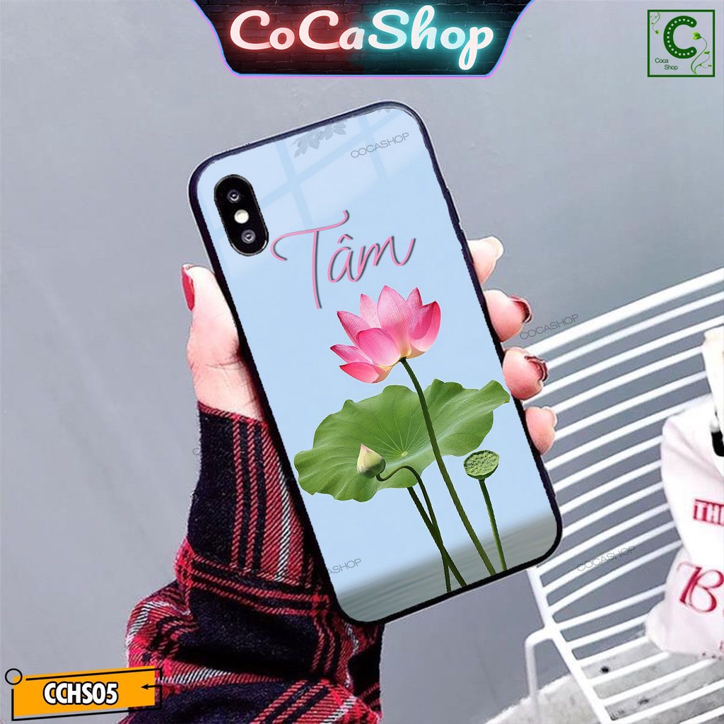 Ốp lưng iphone mặt kính in hình siêu nét  - Đóa sen chữ Tâm  - 6/6plus/6s/6splus/7/7plus/8/8plus/x/.....
