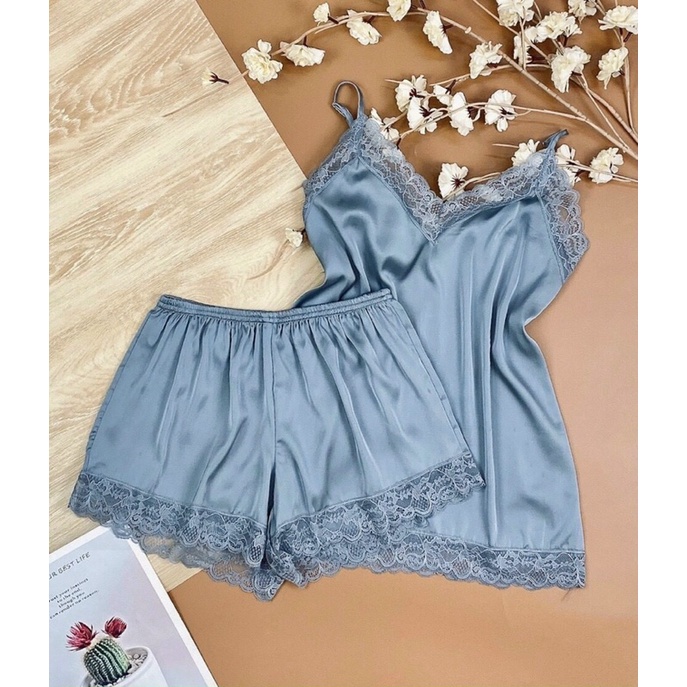 Bộ ngủ lụa hai dây sexy cao cấp Bộ mặc nhà siêu quyến rũ