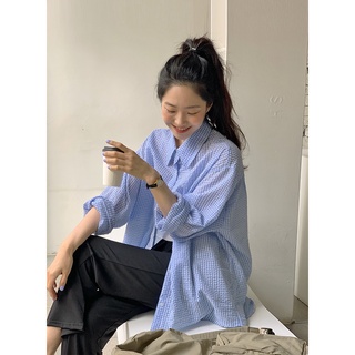 Hàng Mới Về Áo Sơ Mi Caro Dài Tay Dáng Rộng Phong Cách Hàn Quốc Cho Nữ Hàng Có Sẵn